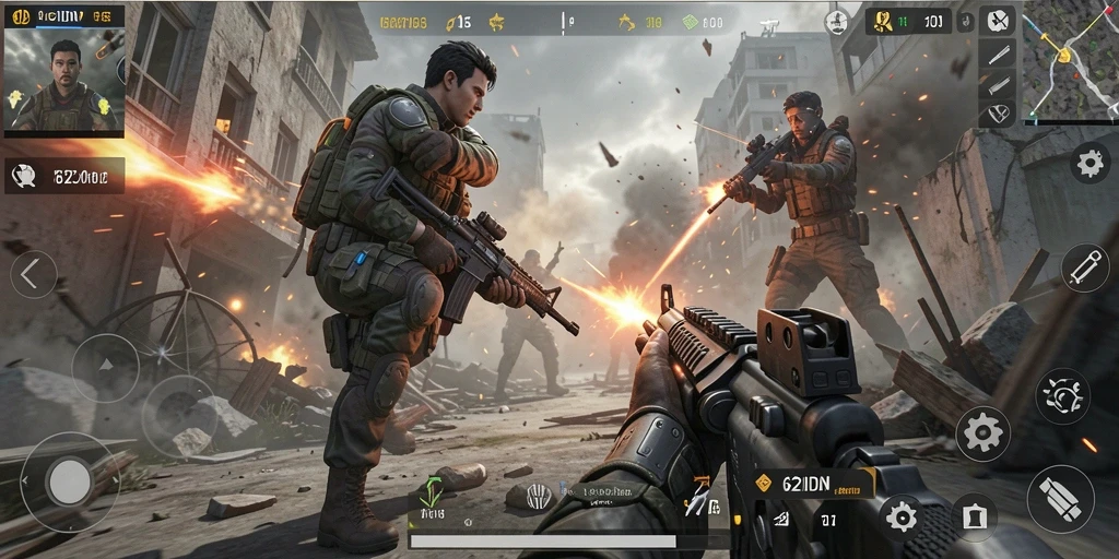 Screenshot gameplay 62IDN yang menunjukkan aksi pertempuran intens.
