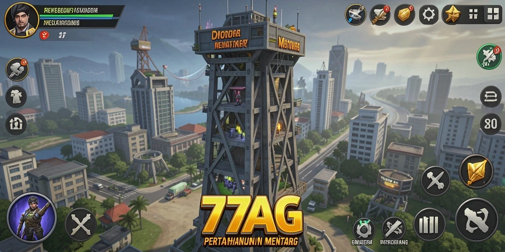 Gameplay menantang Tower Defense 77AG dengan menara strategi.