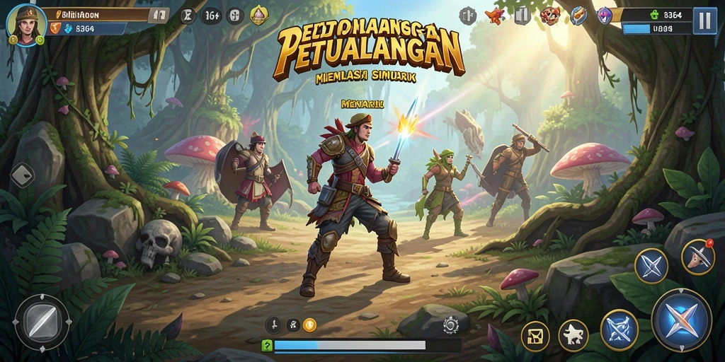Tampilan gameplay 8364 dengan grafis memukau dan karakter unik.