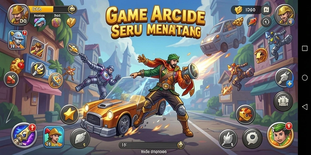 Screenshot utama ID66 menunjukkan gameplay Arcade yang seru dan penuh aksi.