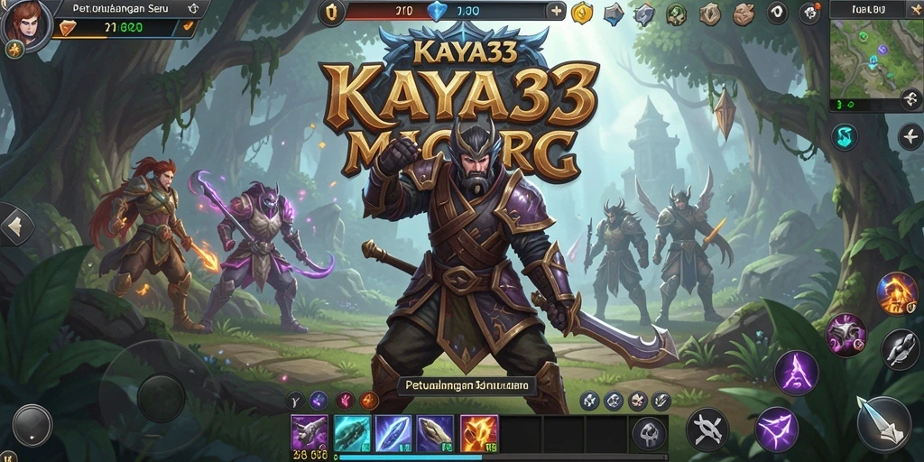 Screenshot gameplay KAYA33 menampilkan pertempuran seru antara karakter di dunia fantasi.