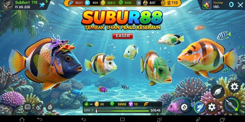 Tampilan gameplay SUBUR88 dengan aksi menembak ikan yang seru.