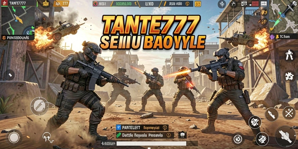 Screenshot utama TANTE777 menampilkan aksi seru di arena Battle Royale.