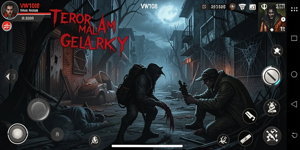 Screenshot dari gameplay VW108 menampilkan suasana yang mencekam dan karakter menakutkan.